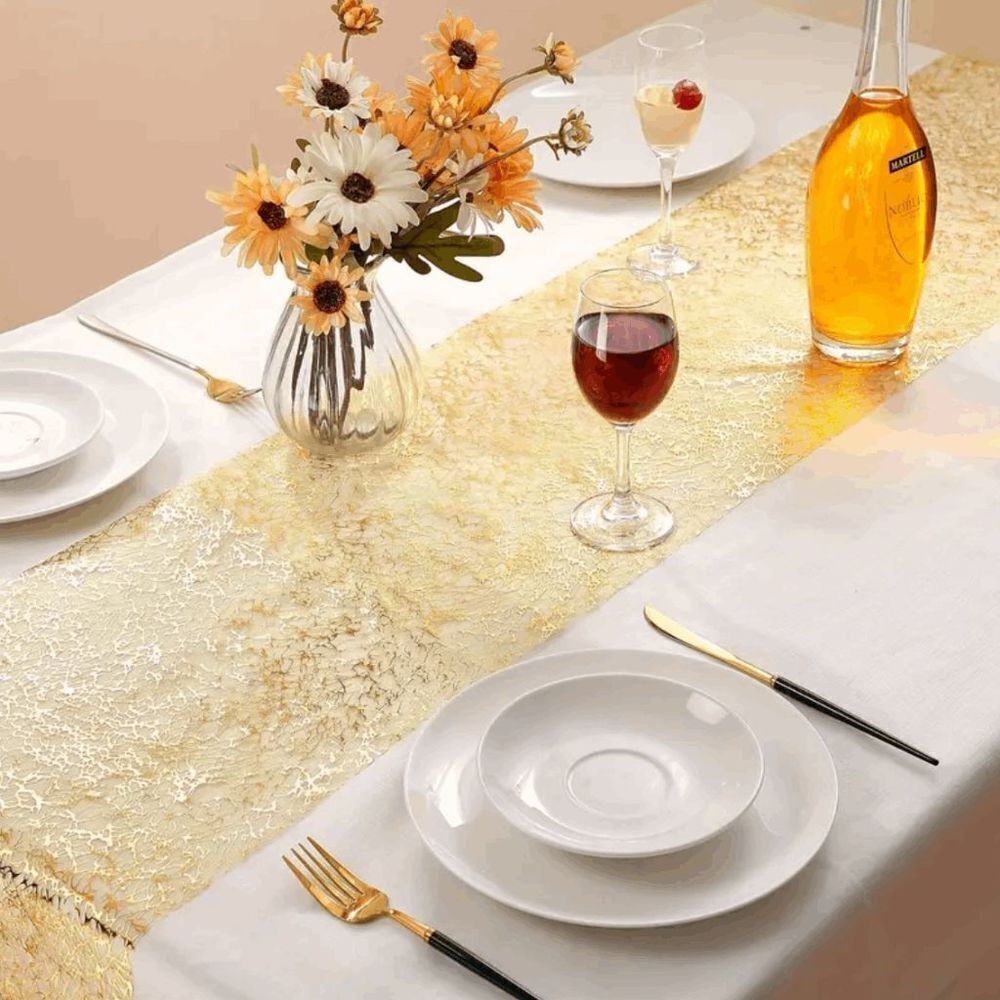 Brand New Gold Foil Mesh Organza Table Runner - 108"